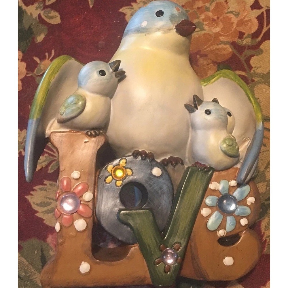 Bird Mom and Chicks Family with Love Nest Figurine
